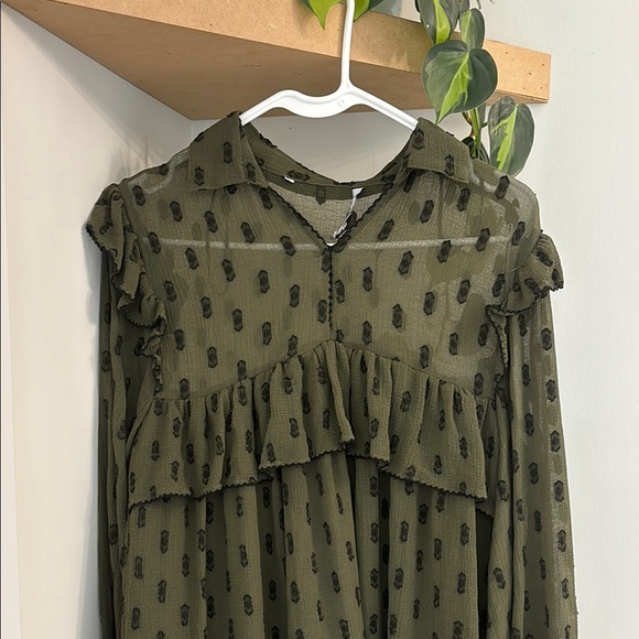 Olive Green Ruffle Dress - Picture 4 of 5